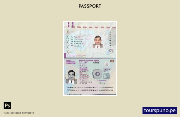 Plantilla de versión de pasaporte de Suecia lista para imprimir